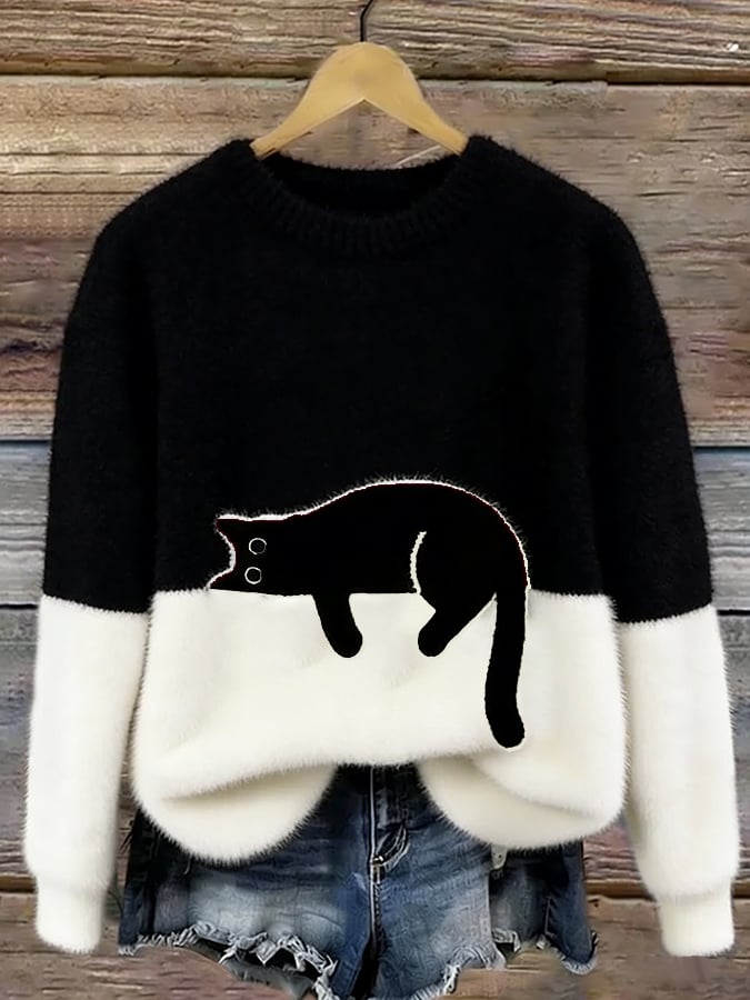 Luna - Sweat Femme avec Motif de Chat