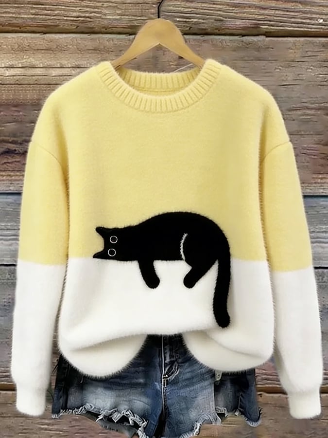 Luna - Sweat Femme avec Motif de Chat