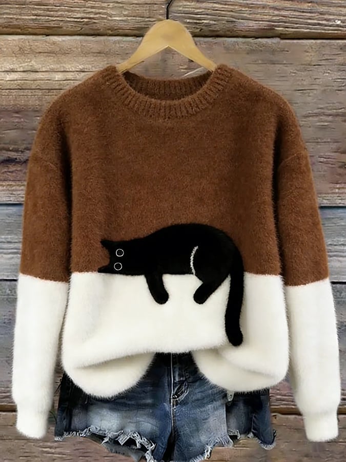Luna - Sweat Femme avec Motif de Chat