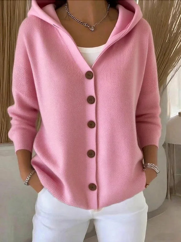 Pauline - Magnifique gilet pour femme avec boutons et capuche