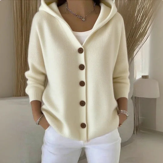 Pauline - Magnifique gilet pour femme avec boutons et capuche