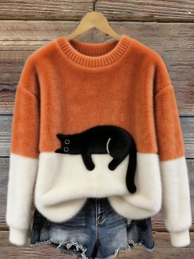 Luna - Sweat Femme avec Motif de Chat