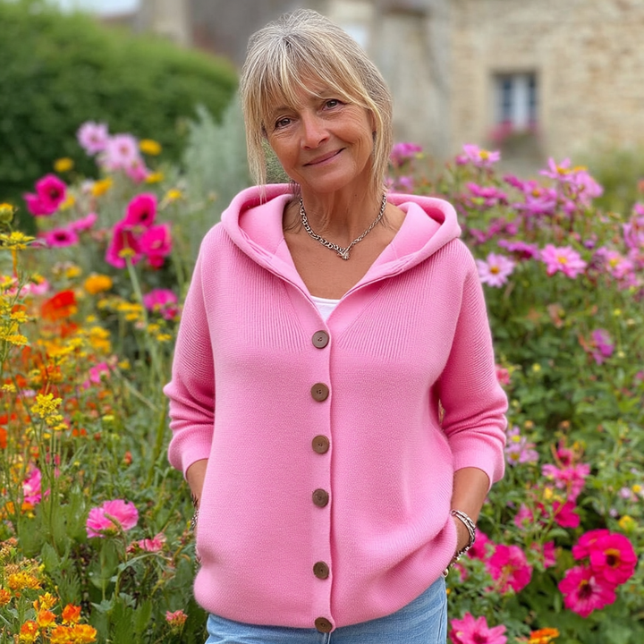 Pauline - Magnifique gilet pour femme avec boutons et capuche